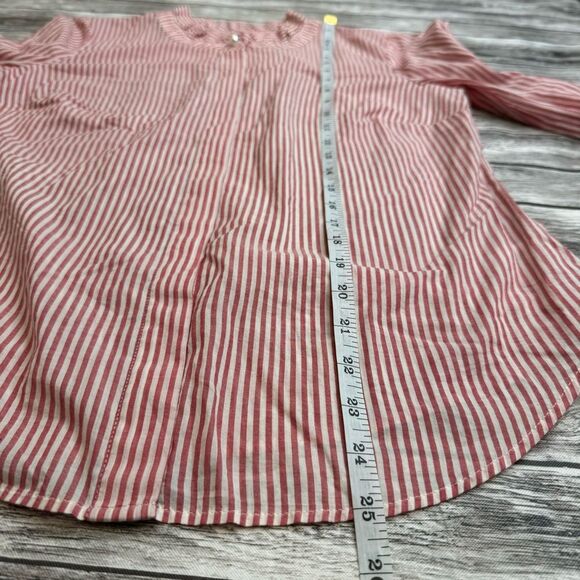 Talbots Women's Sheer Striped Blouse White Red XS Extra Small Button Closure Top - Picture 15 of 16